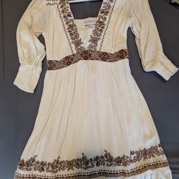 Savannah Cream and Brown Embroidered Mini Dress - Picture 1 of 1